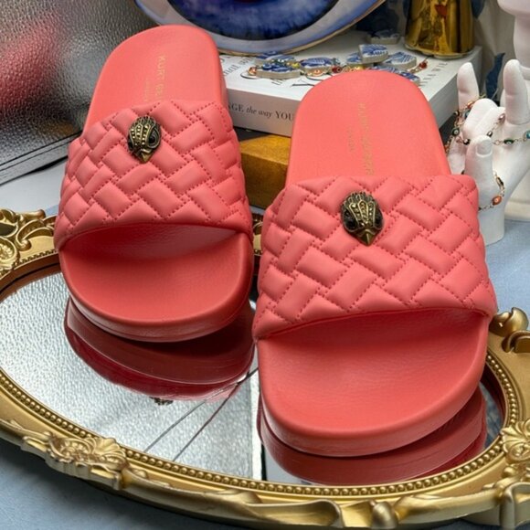 🆕 KURT GEIGER LONDON 🧿 NWOT Meena Eagle Quilted Slide, Salmon - Sz 40 US 9 - Picture 6 of 12